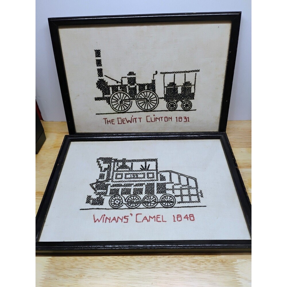 Steam Engine Locomotive Cross Stitch Sampler Dewitt Clinton Winan's Camel Frame